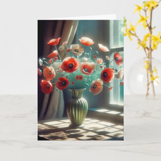 Verjaardag Poppy boeket in zonlicht Kaart (Gele Bloem)