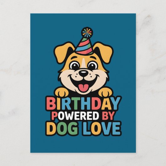 Verjaardag Powered by Dog Love Design Briefkaart (Voorkant)