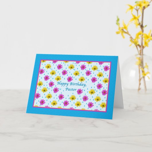 Verjaardag, Predikant, Roze en Gele Madeliefjes Kaart (Gele Bloem)