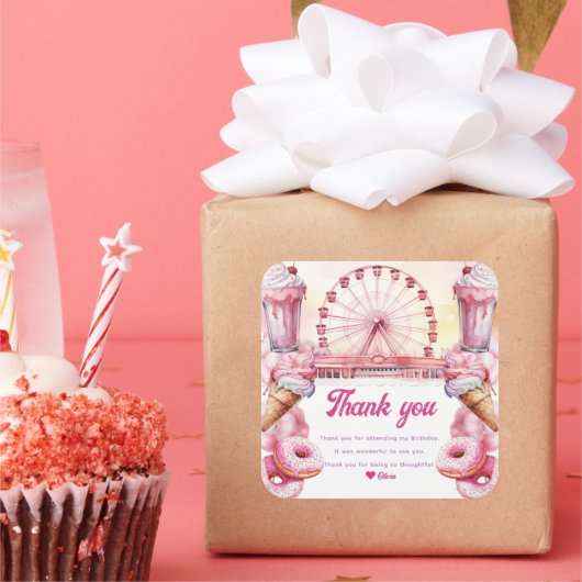 Verjaardag pretpark vierkante sticker (Feest)