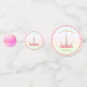 Verjaardag Prinses Eenhoorn, Harten & Goud Confetti (Achterkanten)