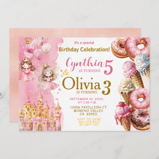 Verjaardag prinses en ijsje samen kaart (Voorkant / Achterkant)