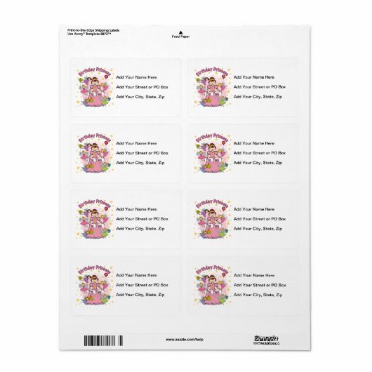 Verjaardag Prinses Ik ben Twee T-shirts en Geschen Etiket (Full Sheet)