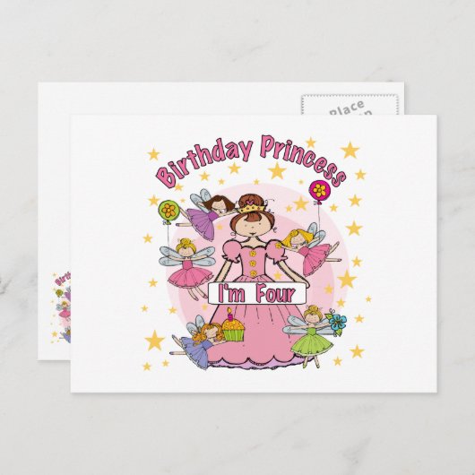 Verjaardag Prinses Ik ben Vier T-shirts en Geschen Briefkaart (Voorkant / Achterkant)