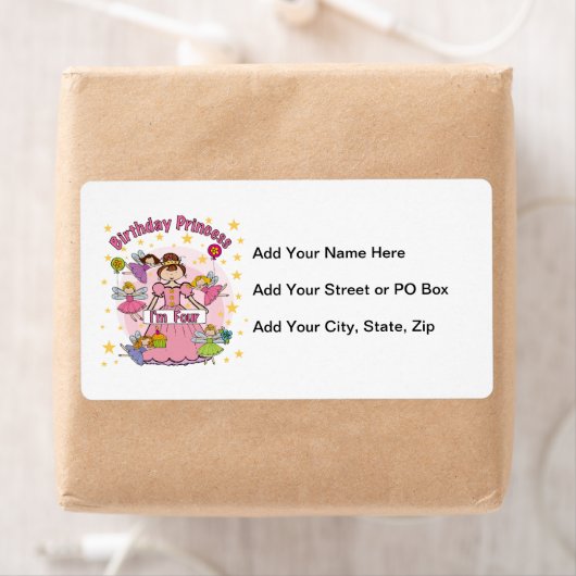 Verjaardag Prinses Ik ben Vier T-shirts en Geschen Etiket (Insitu)