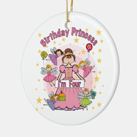 Verjaardag Prinses Ik ben Vier T-shirts en Geschen Keramisch Ornament (Links)