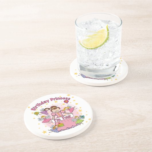 Verjaardag Prinses Ik ben Vier T-shirts en Geschen Zandsteen Onderzetter (Zijkant)