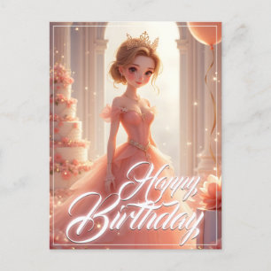 Verjaardag prinses in een dromerige roze jurk feestdagenkaart