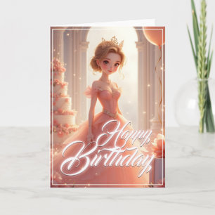 Verjaardag prinses in een dromerige roze jurk kaart