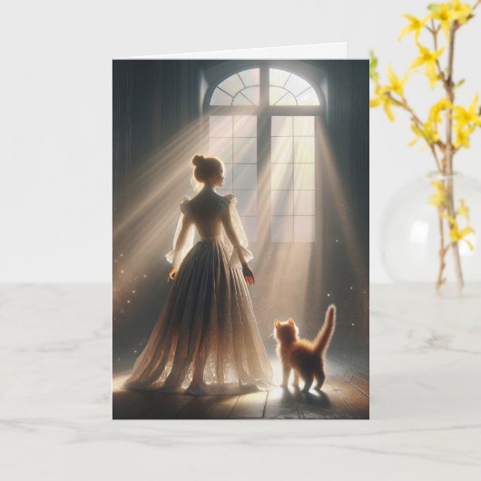 Verjaardag prinses met een kitten kaart (Gele Bloem)