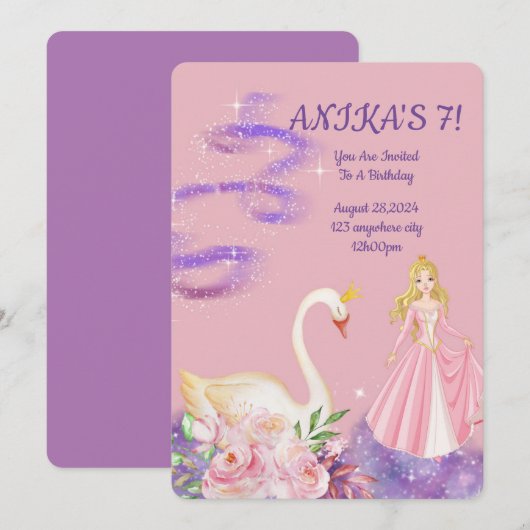 VERJAARDAG PRINSES UITNODIGING PERZIK KLEUR (Voorkant / Achterkant)