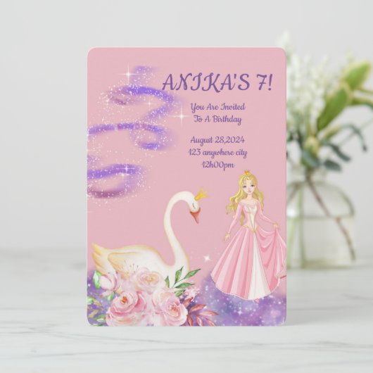 VERJAARDAG PRINSES UITNODIGING PERZIK KLEUR (Staand voorkant)