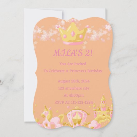 VERJAARDAG PRINSES UITNODIGING PERZIK KLEUR (Voorkant)