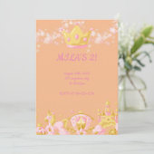 VERJAARDAG PRINSES UITNODIGING PERZIK KLEUR (Staand voorkant)