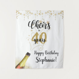 Verjaardag PROOST OP # JAAR Zwarte Gouden Achtergr Wandkleed