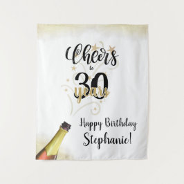 Verjaardag PROOST OP # JAAR Zwarte Gouden Achtergr Wandkleed