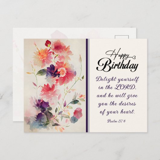 Verjaardag Psalm 37:4 Verblijd u in de HEERE Briefkaart (Voorkant / Achterkant)