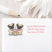 Verjaardag Pug Dogs Cupcake Etiket (Insitu)