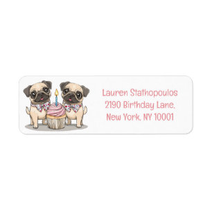 Verjaardag Pug Dogs Cupcake Etiket