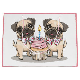 Verjaardag Pug Dogs Cupcake Groot Cadeauzakje