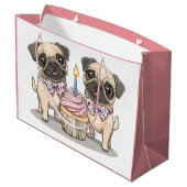 Verjaardag Pug Dogs Cupcake Groot Cadeauzakje (Achterkant Gekanteld)