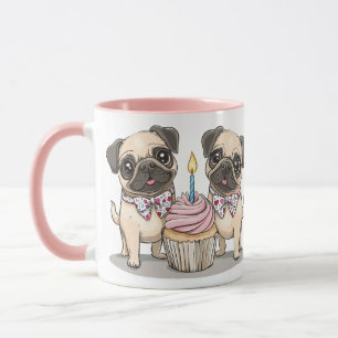 Verjaardag Pug Dogs Cupcake Mok