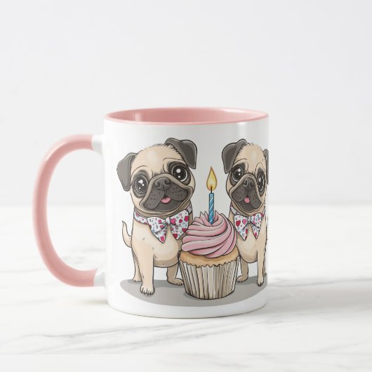 Verjaardag Pug Dogs Cupcake Mok (Links)