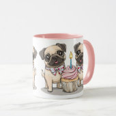 Verjaardag Pug Dogs Cupcake Mok (Voorkant rechts)