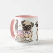 Verjaardag Pug Dogs Cupcake Mok (Voorkant links)