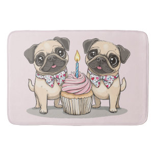 Verjaardag Pug Honden Cupcake Badmat