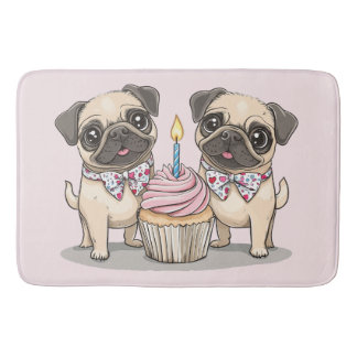 Verjaardag Pug Honden Cupcake Badmat