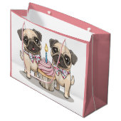 Verjaardag Pug Honden Cupcake Groot Cadeauzakje (Voorkant Gekanteld)