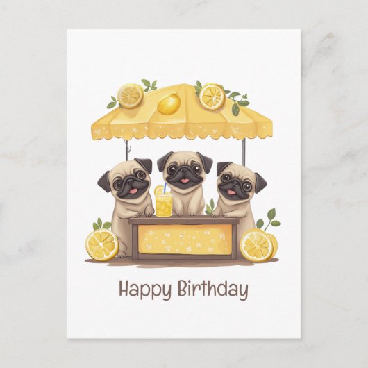 Verjaardag Pug Honden Limonadestand Briefkaart (Voorkant)