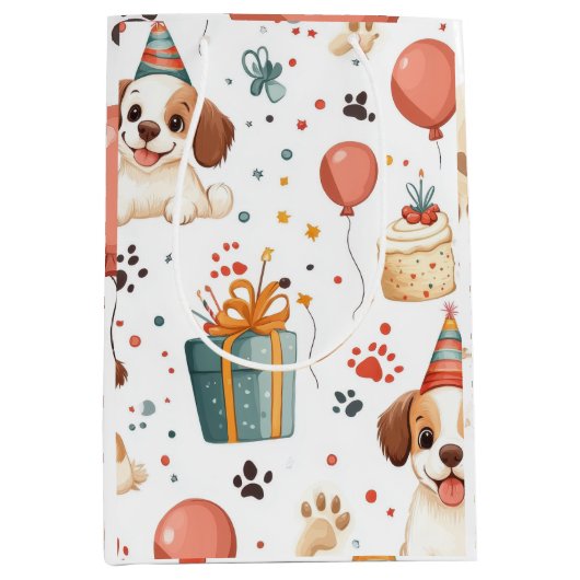 Verjaardag Puppy Gift Bag Medium Cadeauzakje (Voorkant)