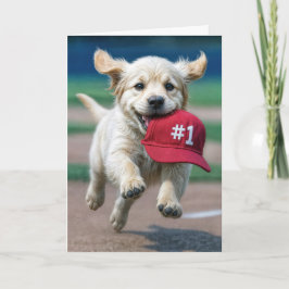 Verjaardag puppy met # 1 rode honkbal Pet Kaart