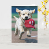Verjaardag puppy met # 1 rode honkbal Pet Kaart (Gele Bloem)