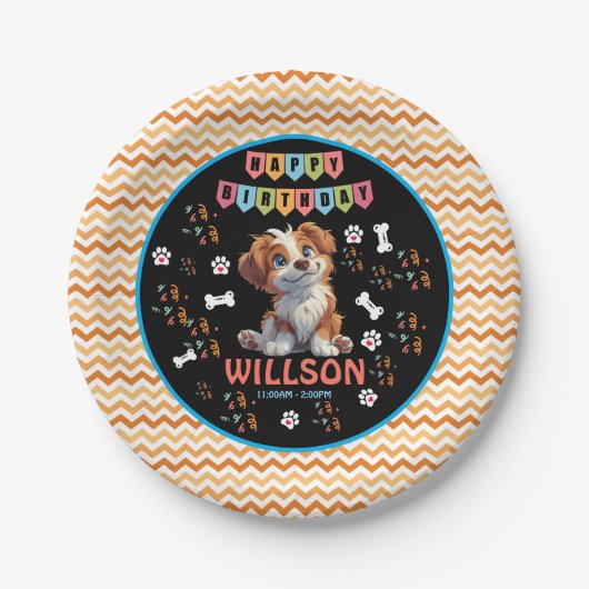 Verjaardag puppyfeest | Schattige Kinder hond them Papieren Bordje (Voorkant)