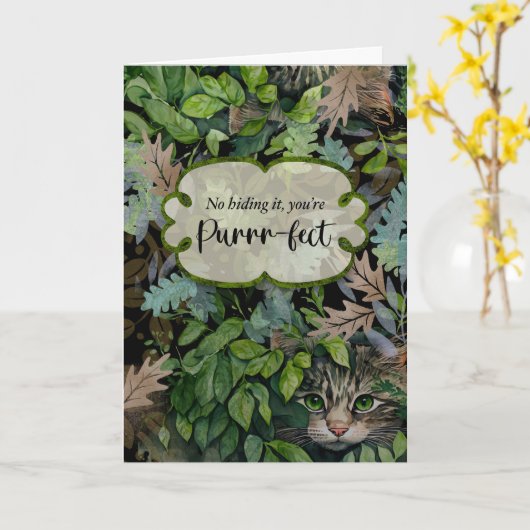 Verjaardag Purrr-effect Kat en bladeren Collage Kaart (Gele Bloem)