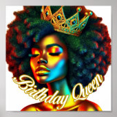Verjaardag Queen Afro Art Print (Voorkant)