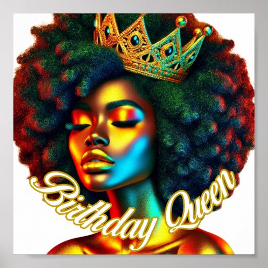 Verjaardag Queen Afro Art Print (Voorkant)
