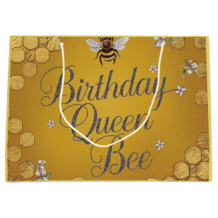 Verjaardag Queen Bee - Stijlvol Gouden Honingraat Groot Cadeauzakje