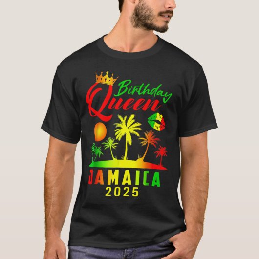 Verjaardag Queen Jamaica Girls Trip 2025 Party Vro T-shirt (Voorkant)