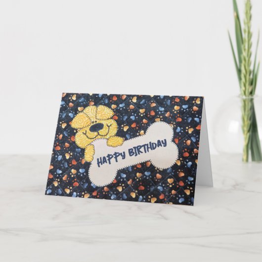 Verjaardag Quilt Dog Design met Bone Kaart (Voorkant)
