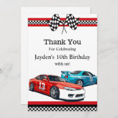 Verjaardag raceauto, bedankkaart (Voorkant / Achterkant)