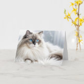 Verjaardag Ragdoll Cat op een bontkleed Kaart (Gele Bloem)