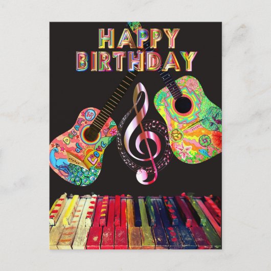 Verjaardag Rainbow Gitaar Piano | Briefkaart (Voorkant)