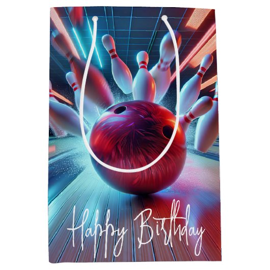Verjaardag Red Bowling Ball Strike Medium Cadeauzakje (Voorkant)