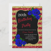 Verjaardag Red Gold Stripes Glitter Deep Blue Roze Kaart (Voorkant)