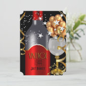  verjaardag Red Wine Black Silver Kaart (Staand voorkant)