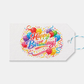 Verjaardag Regenboog Ballonnen Confetti  Cadeaulabel